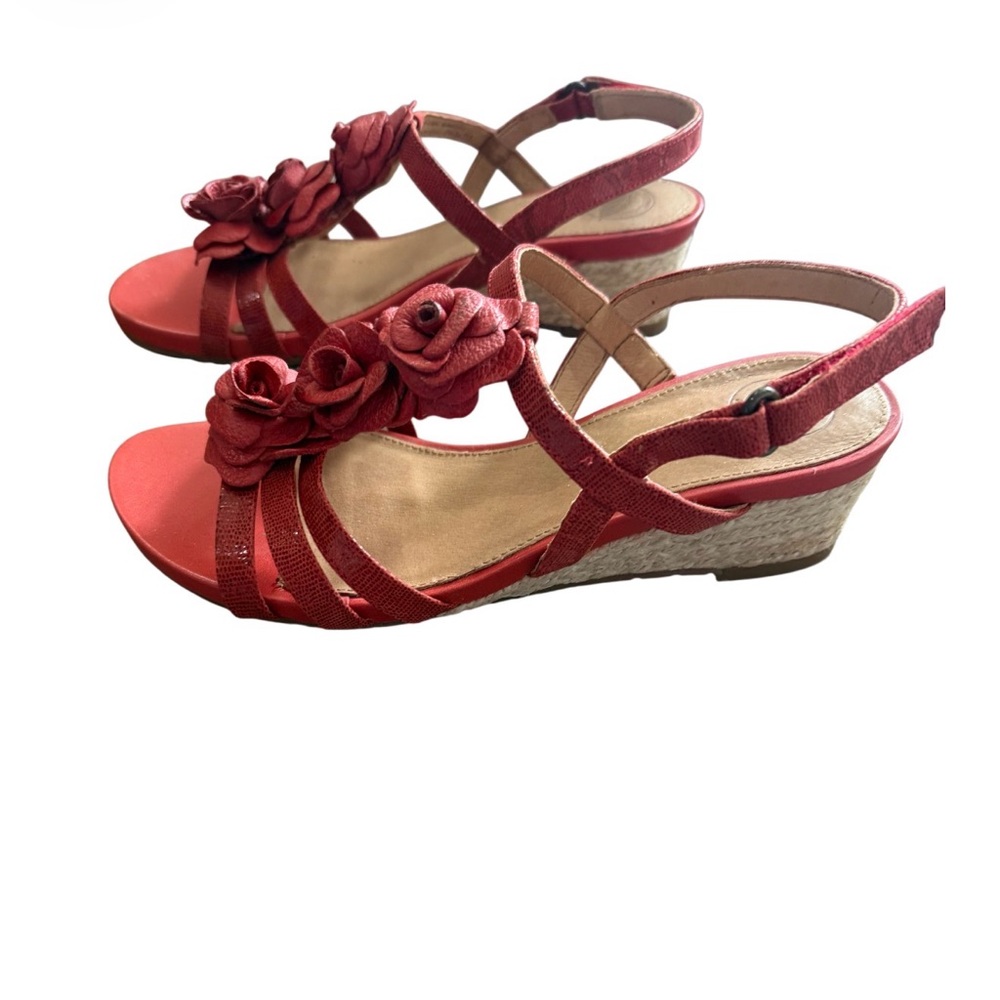 Nurture Verbena Red Leather Floral Wedge Sandals Womens Size 8M - Picture 4 of 10